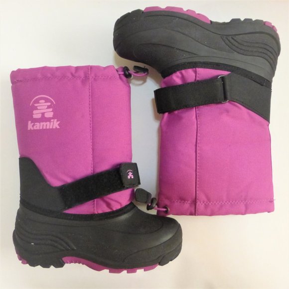 Girls 1 Kamik Fuschia Pink Black Pull On Winter Snow Boots - Picture 2 of 6